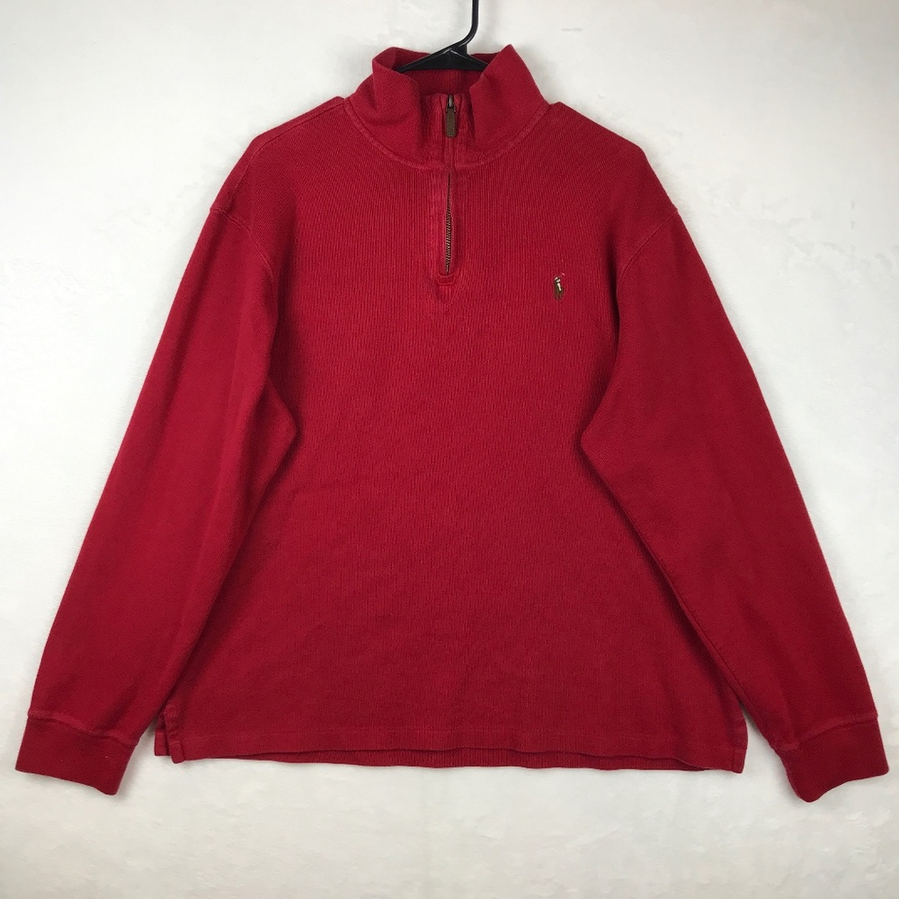 Polo Ralph Lauren Sweater Mens Size XL Estate Rib Red 1/4 Zip Pull Over